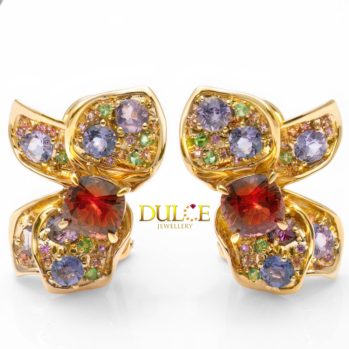 18K Yellow Gold Red Spinel, Spinels , Tsavorite Sapphire Ring