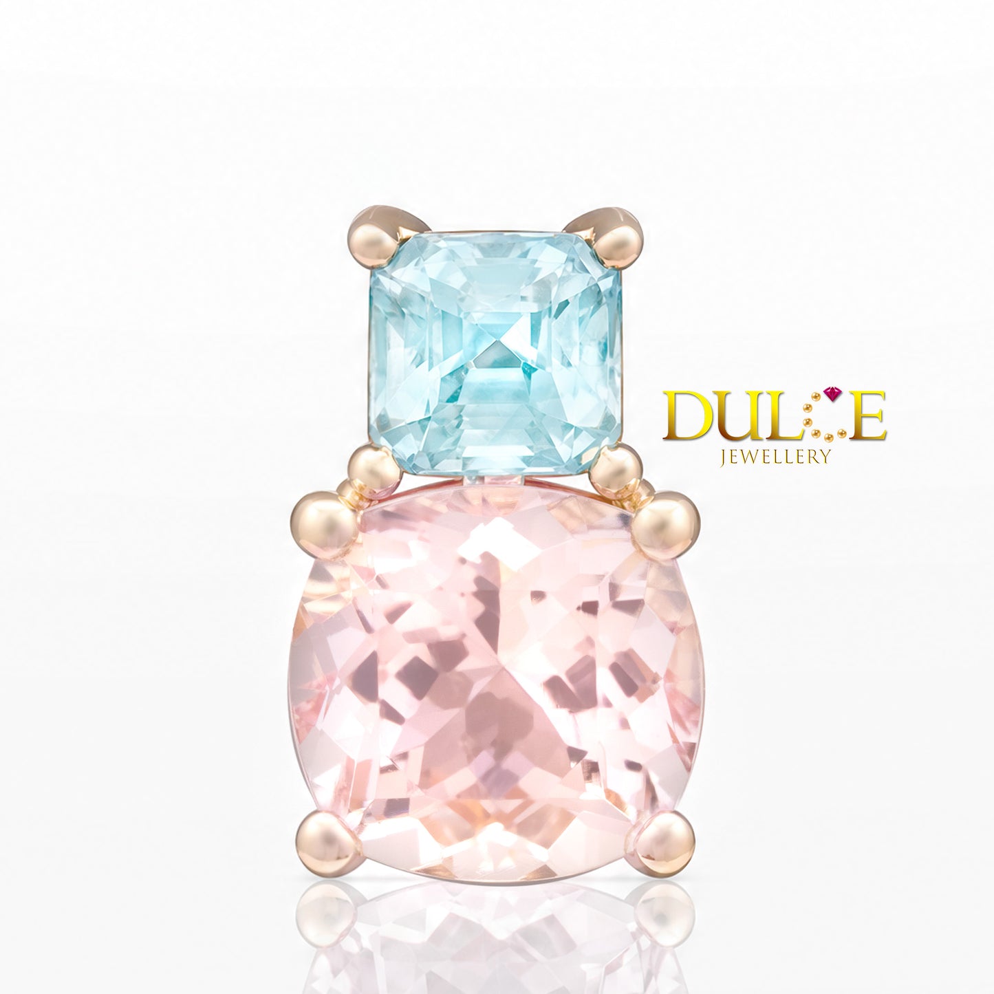 14K Gold Morganite & Blue Zircon Pendant