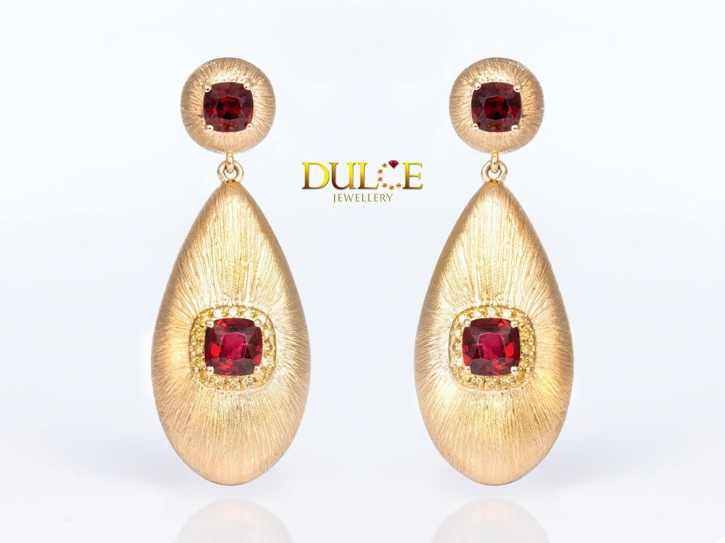 18K Gold Red Spinel Yellow Diamond Earrings