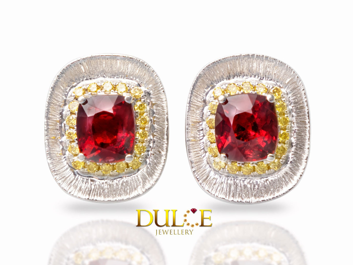 18K Gold Red Spinel Diamond Earrings (#3338)
