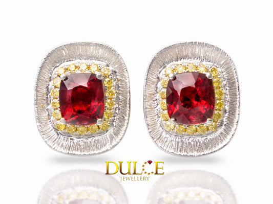 18K Gold Red Spinel Diamond Earrings (#3338)