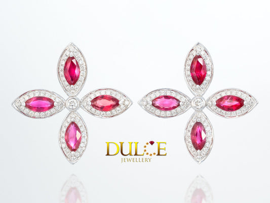 18K Gold Natural Ruby Diamond Earrings (#3622)