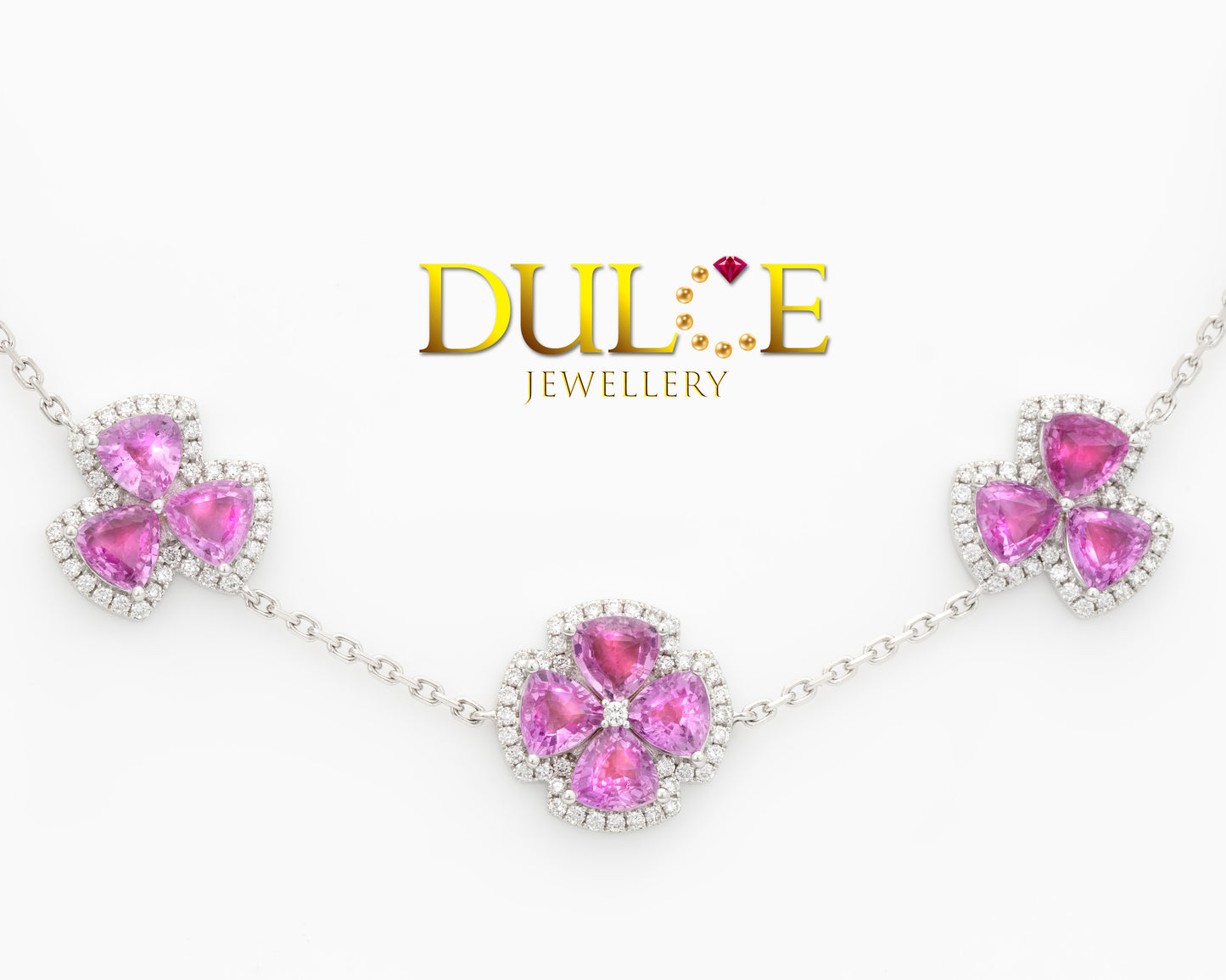 18K Gold Hot Pink Sapphire Diamond Necklace
