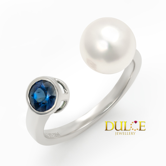 18K Gold Blue Sapphire & Freshwater Ring