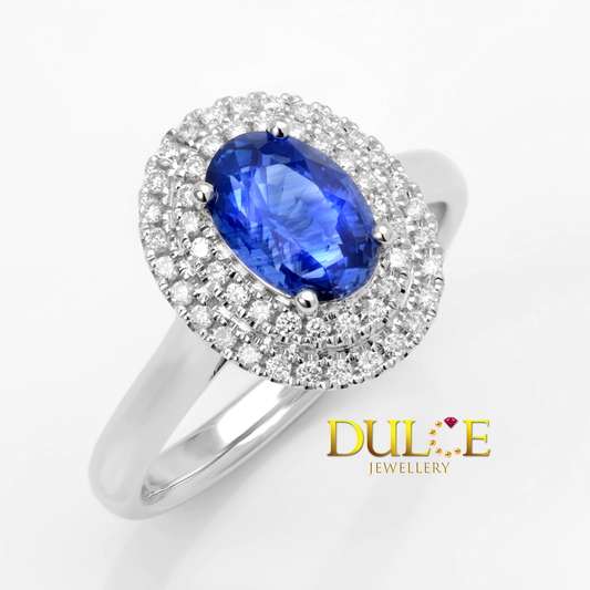 18K Gold Blue Sapphire & Diamond Ring