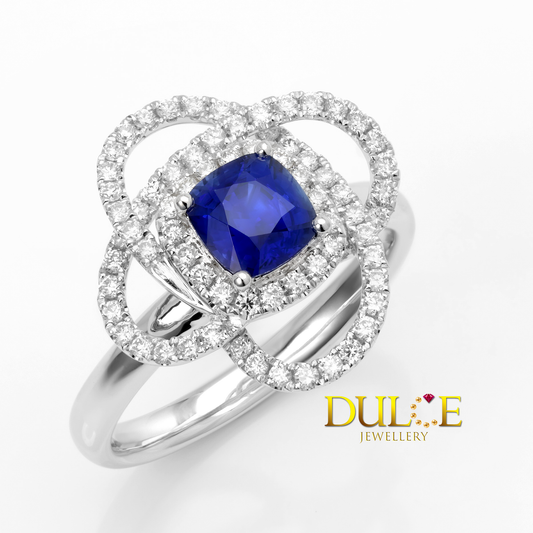 18K Gold Blue Sapphire & Diamond Ring