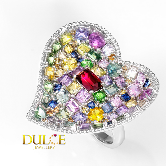 18K Gold Red Spinel & Tsavorite & Multi-color Sapphire Ring (GRSAP&RS3321)