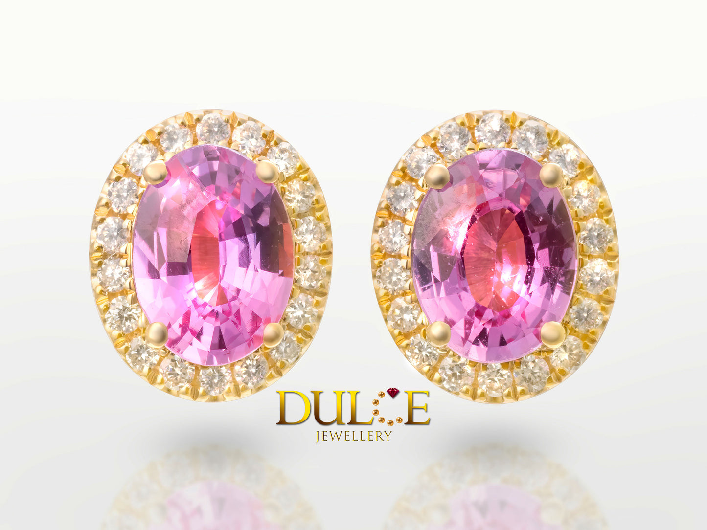 18K Yellow Gold Pink Sapphire & Diamond  Earrings