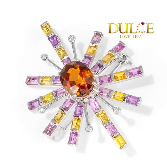 18K Gold Multi Gemstones Dual Purpose Brooch/Pendant (GPBR5599)