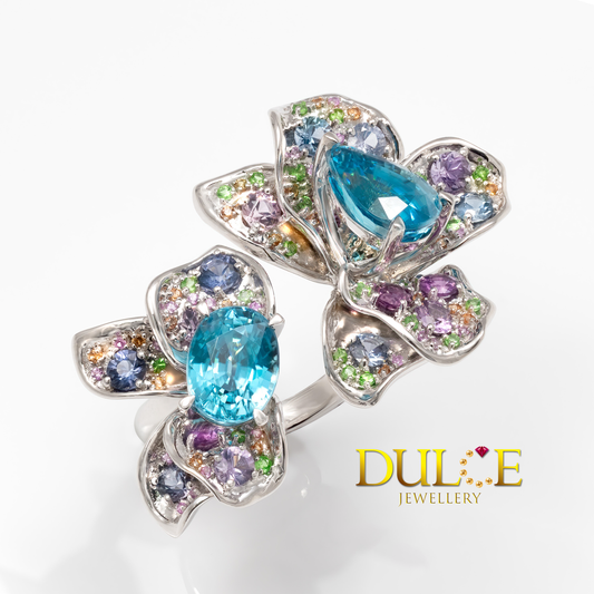 18K 金藍風信子、彩寶花戒指 (GRBZMC5799) 