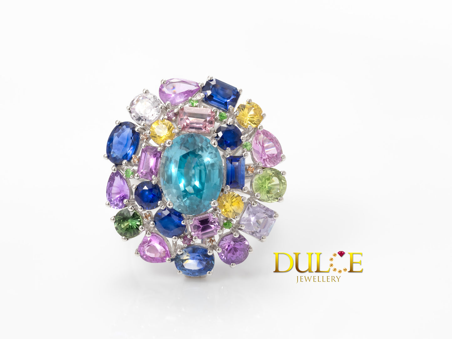 18K Gold Blue Zircon , Sapphire, Tsavorite Dual Purpose Ring & Pendant (GRPBZ5630)