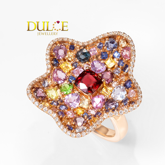 18K Gold Spinel Tsavorite & Multi-color Sapphire Ring (GRSAP&RS3084)