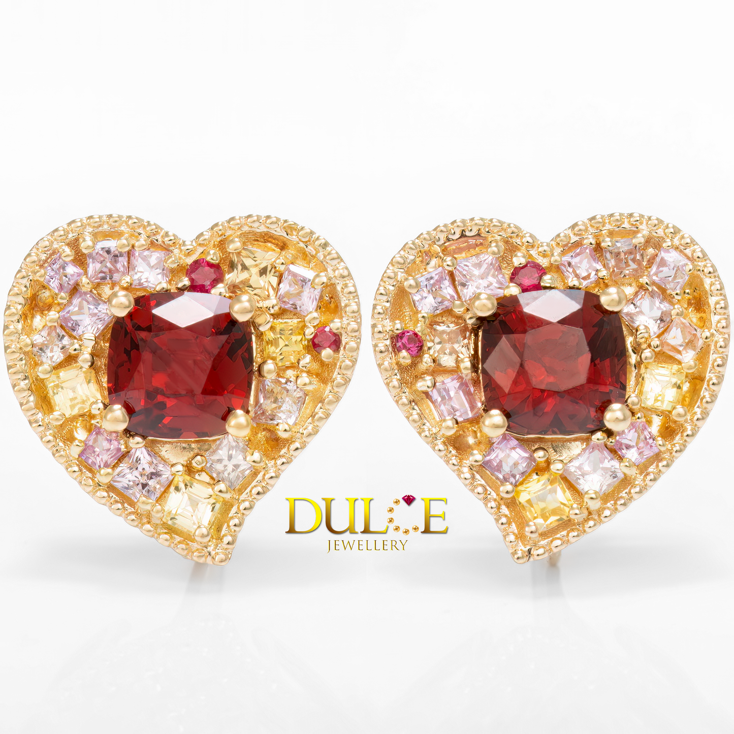 18K 金紅色尖晶石多色藍寶石耳環 (#2820) 