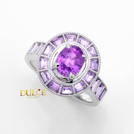 14K No Heat Pinkish Purple Sapphire Ring