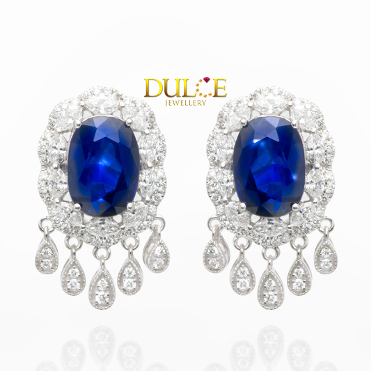 18K White Gold Blue Sapphire Diamond Earrings (Price by Request)