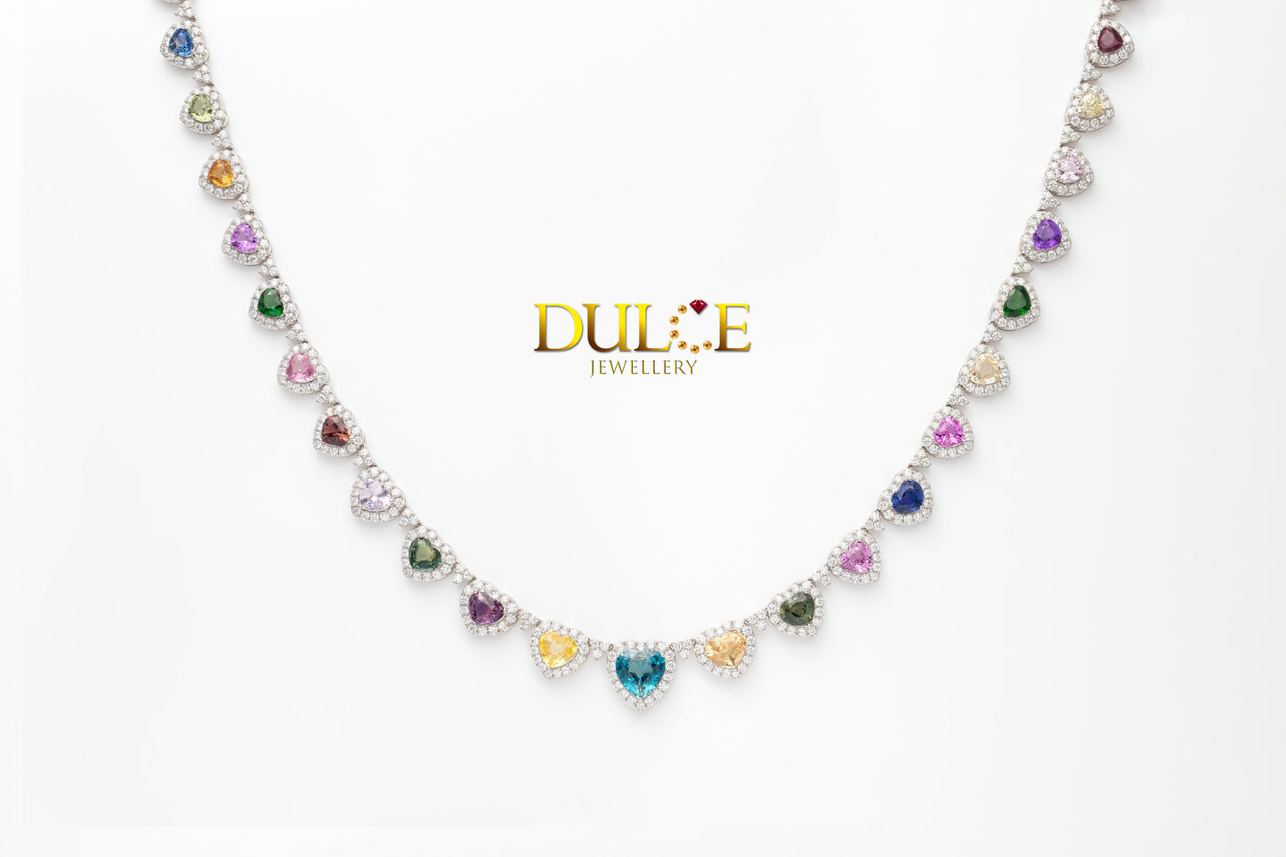 18K White Gold Multi-Color Sapphire Diamond Necklace