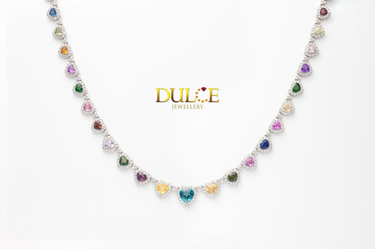 18K White Gold Multi-Color Sapphire Diamond Necklace