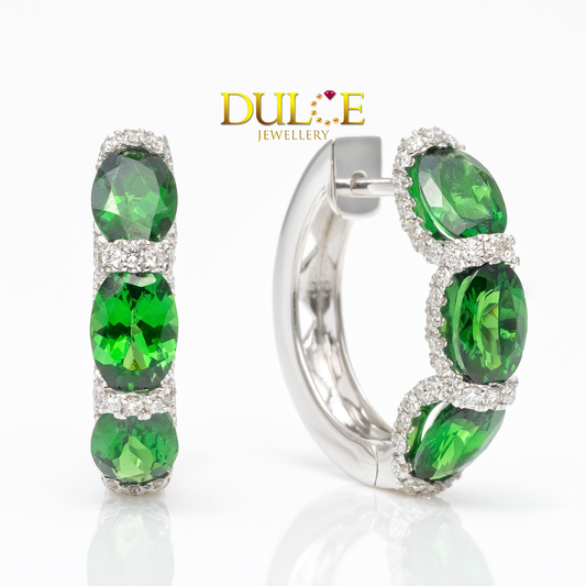 18K Gold Tsavorite Diamond Earrings