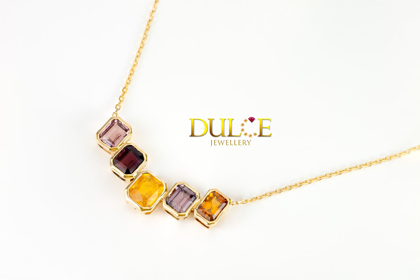 18K Yellow Gold Multi-color Brown Zircon, Spinel & Sapphire Necklace (GNBRZ5254)
