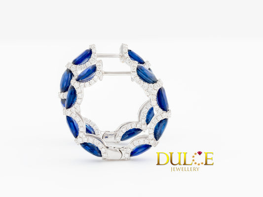18K Gold Blue Sapphire & Diamond Eternity Earrings