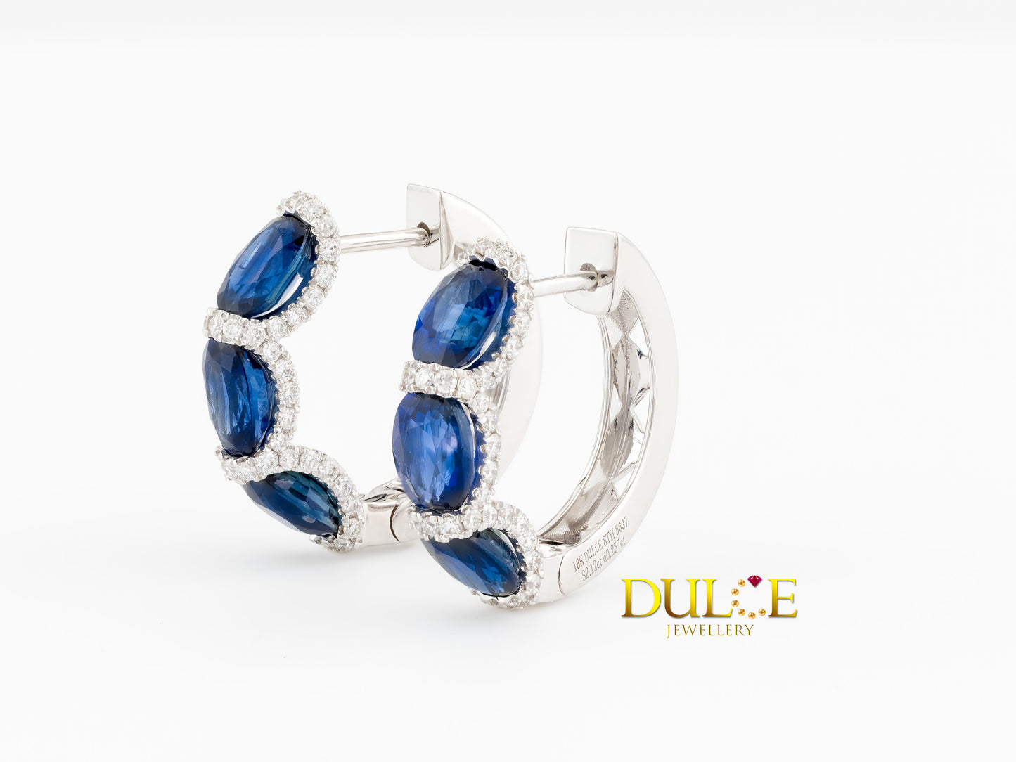 18K Gold Blue Sapphire & Diamond Eternity Earrings
