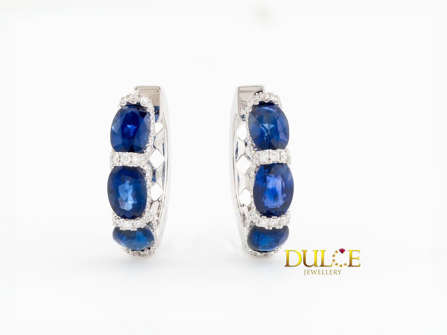 18K Gold Blue Sapphire & Diamond Eternity Earrings