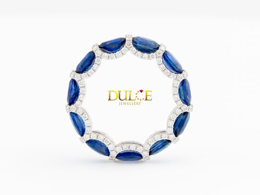 18K White Gold Blue Sapphire Diamond Eternity Ring