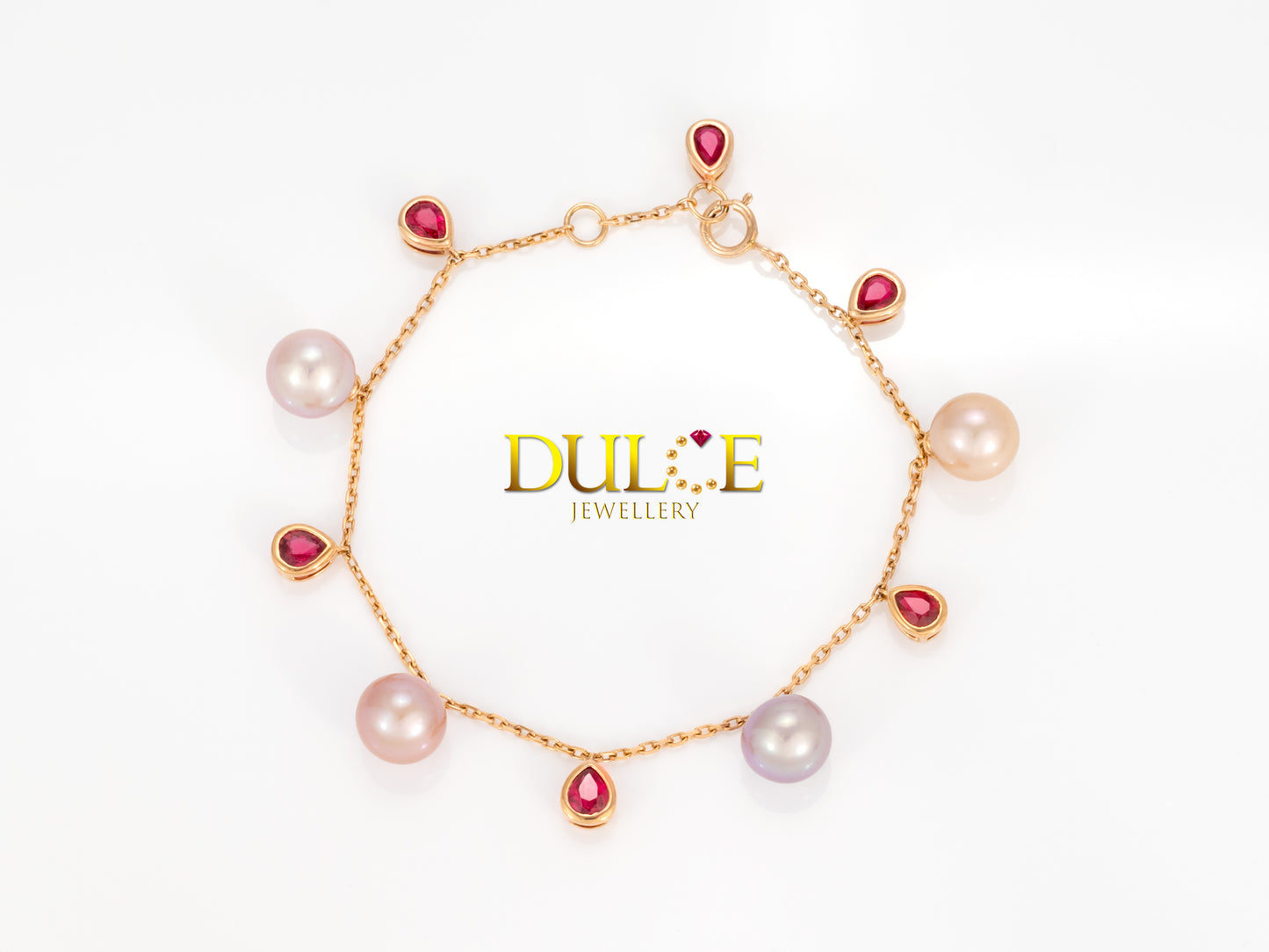 18K Rose Gold Ruby & Freshwater Pearls Bracelet (GBRUBY&P5344)