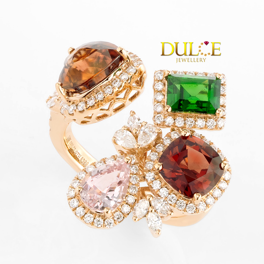 18K Gold Zircon, Spinel & Tsavorite Diamond Ring