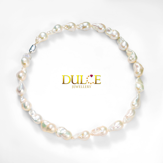 36 inches Silver  Clasp 10-12mm Metallic Baroque Pearls Necklace