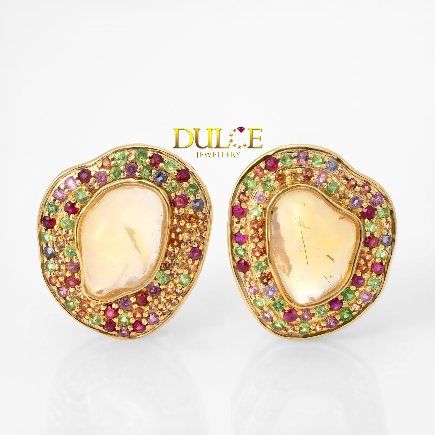 18K 金墨西哥蛋白石及彩寶耳環