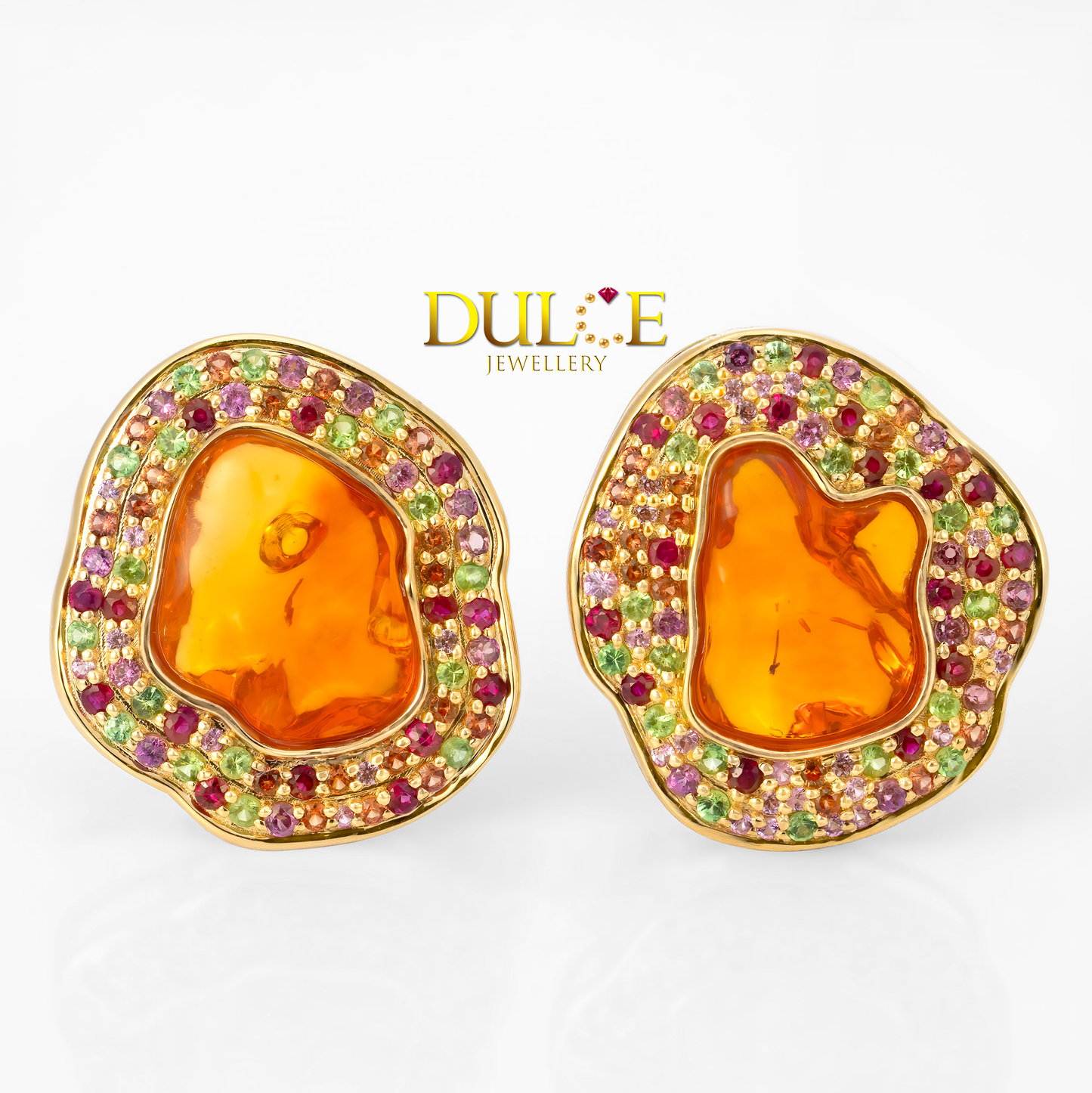 18K 金火蛋白石與彩寶耳環