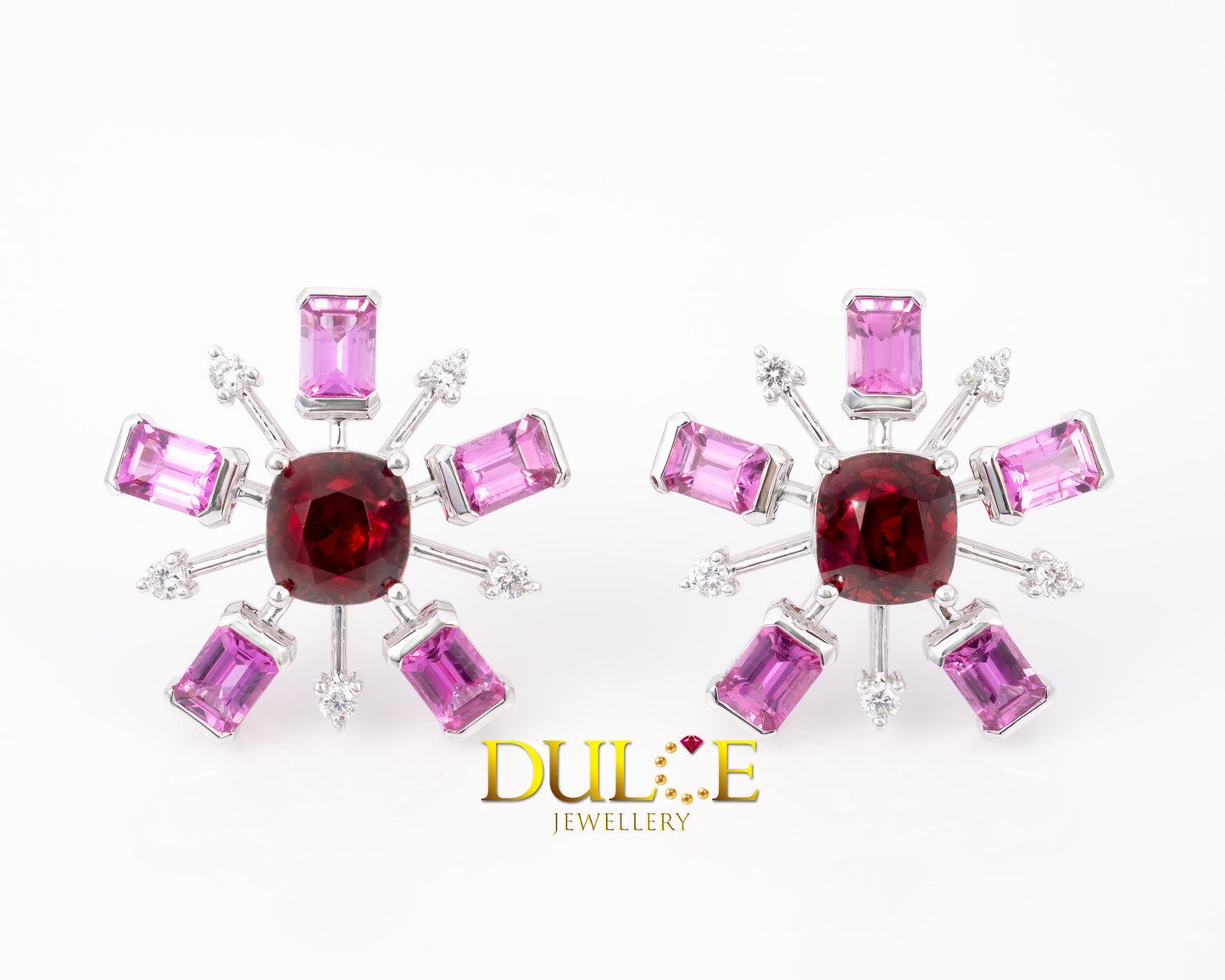 18K Gold Red Spinel Hot Pink Sapphire Earrings
