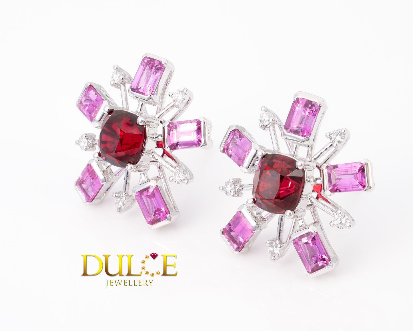 18K Gold Red Spinel Hot Pink Sapphire Earrings