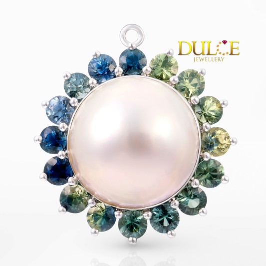 18K Gold Japanese Mabe & Sapphire Pendant