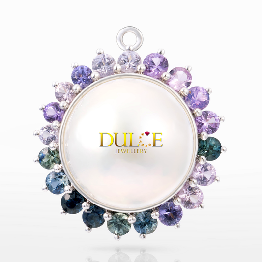 18K Gold Japanese Mabe & Sapphire Pendant
