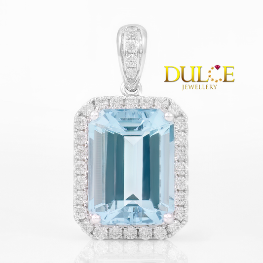 18K Gold Aquamarine & Diamond Pendant