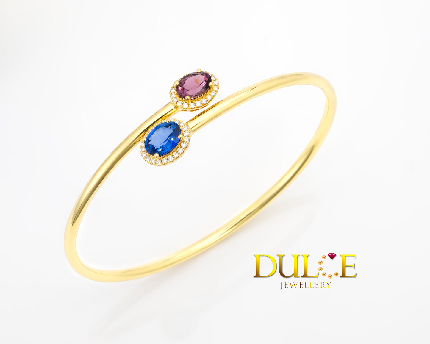 18K Gold Blue Sapphire & Spinel Bangle