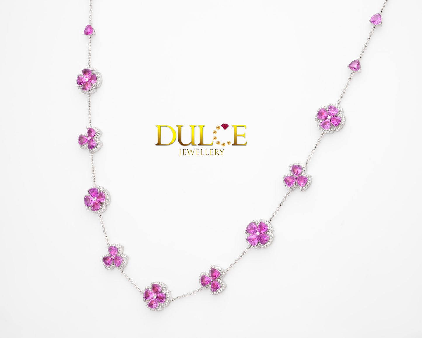 18K Gold Hot Pink Sapphire Diamond Necklace