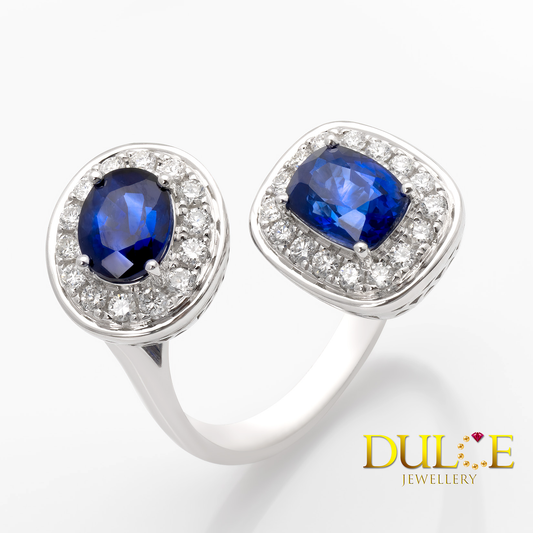 18K Gold Blue Sapphire & Diamond Ring