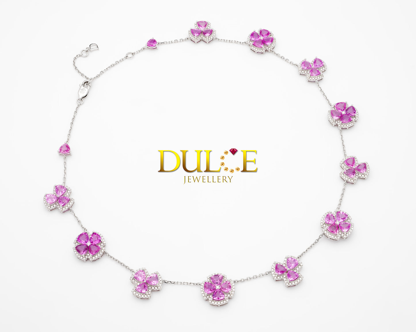 18K Gold Hot Pink Sapphire Diamond Necklace