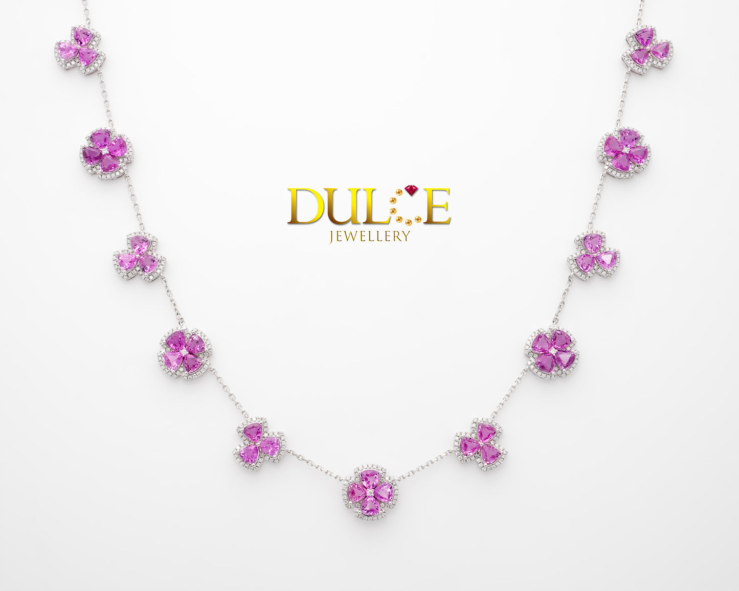 18K Gold Hot Pink Sapphire Diamond Necklace