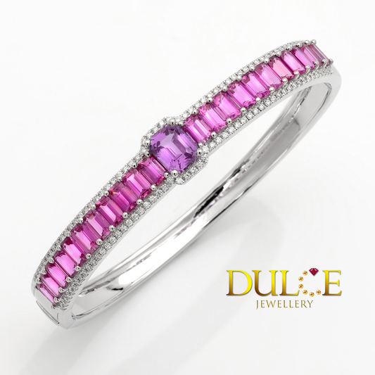 18K Gold Hot Pink Sapphire & Diamond Bangle