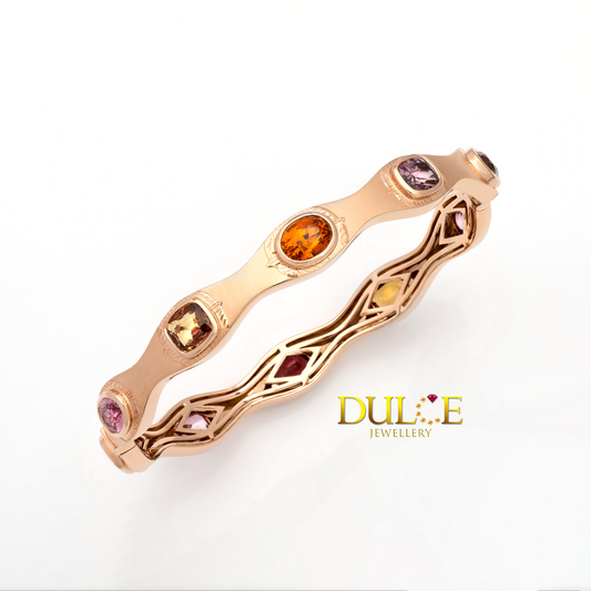 14K Gold Padparadscha, Fanta Garnet & Spinel Bangle