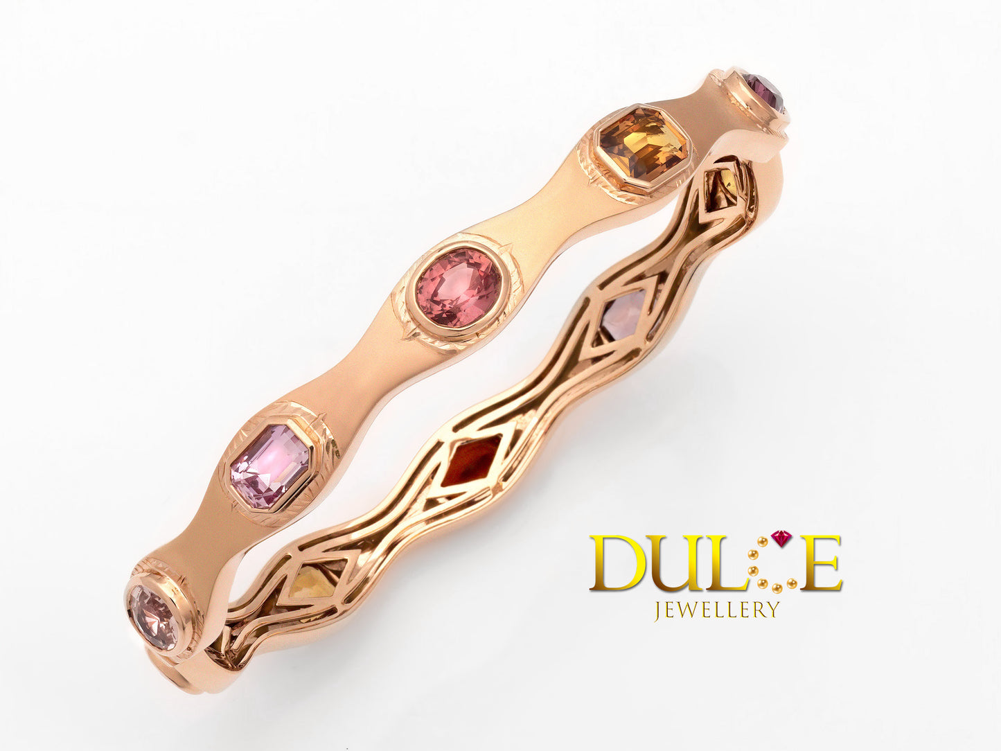 18K Gold Padparadscha, Fanta Garnet & Spinel Bangle