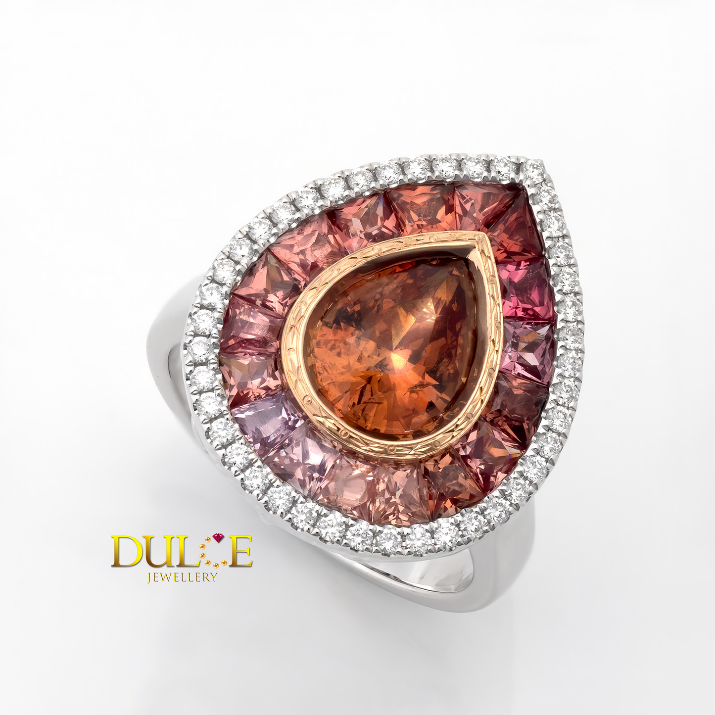 14K 金橙色藍寶石和尖晶石光環戒指