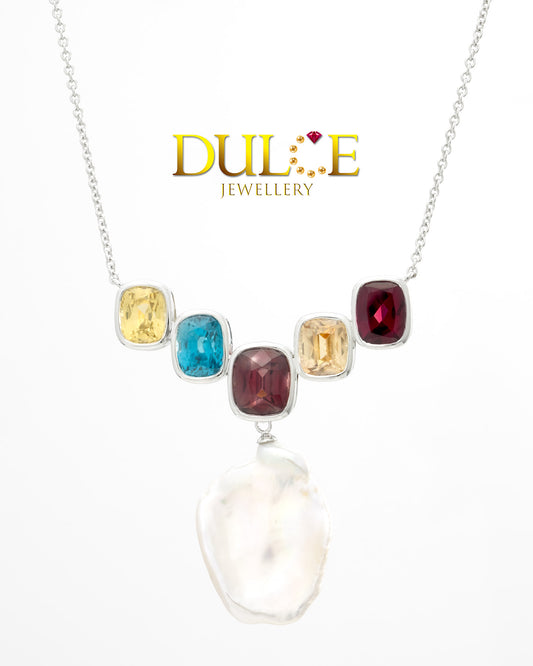 18K Gold Zircon & Garnet Necklace