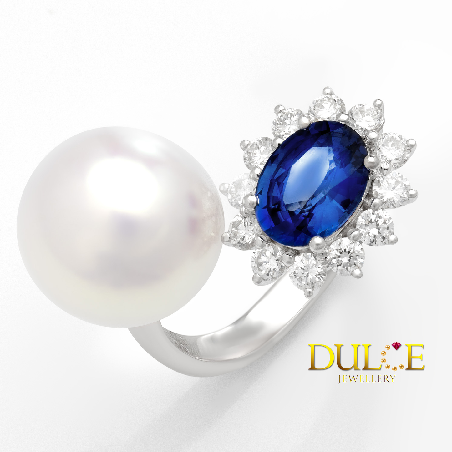 18K Gold Blue Sapphire & Freshwater Pearl Diamond Ring