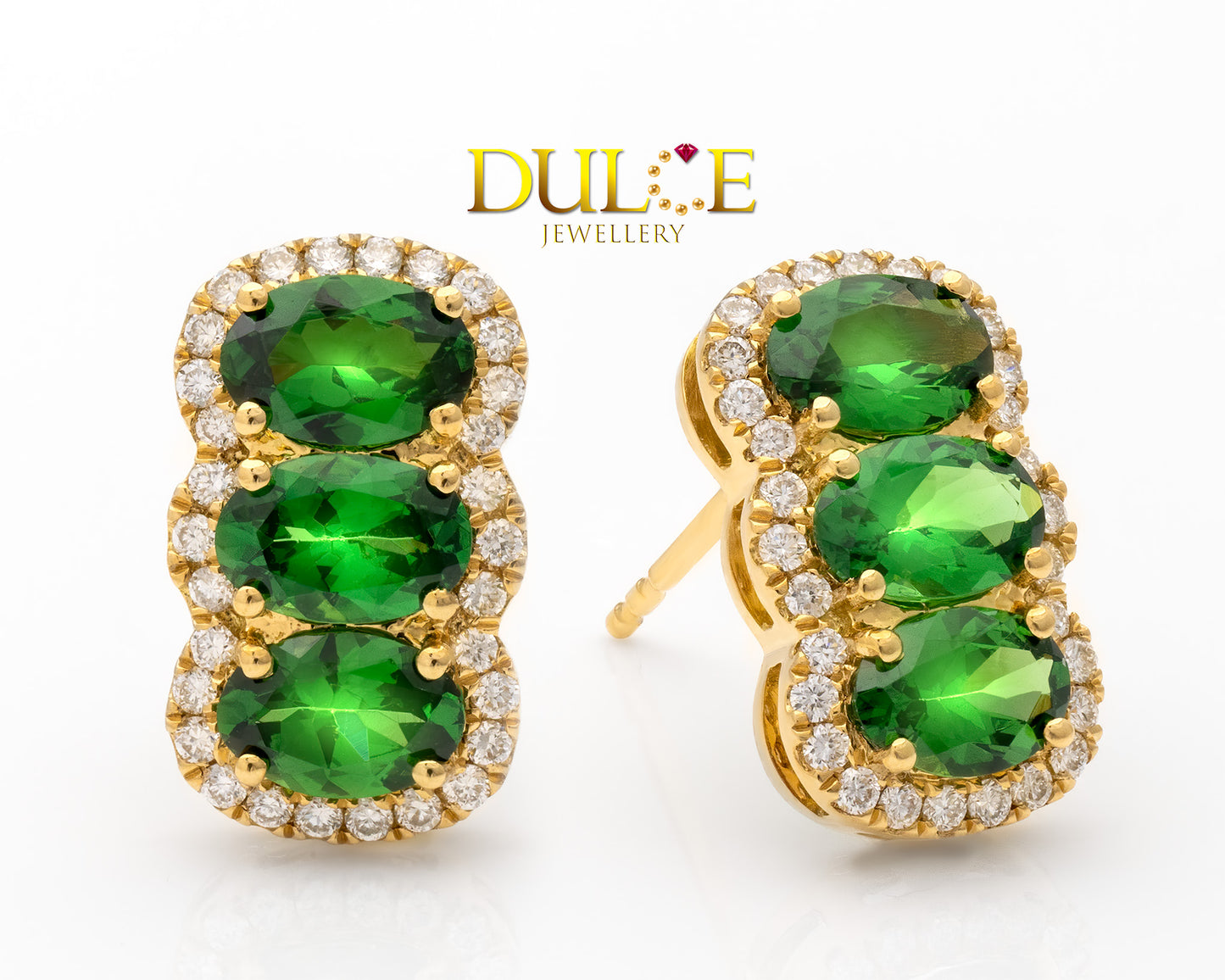 18K Yellow Gold Tsavorite Diamond Earrings