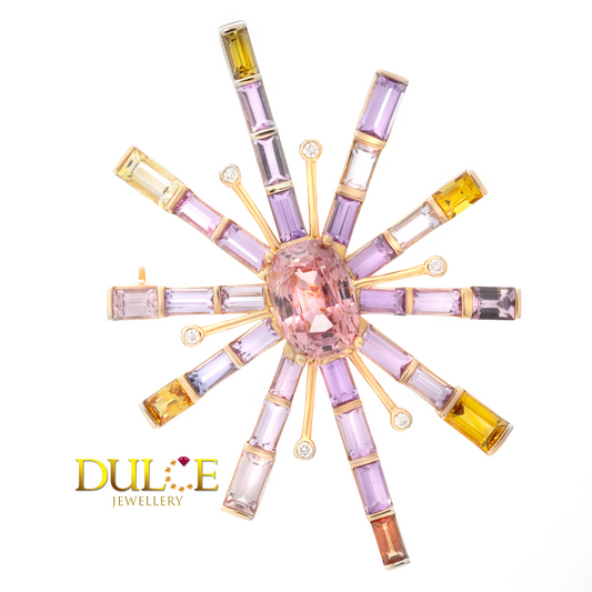 18K Gold Pink Spinel & Sapphire Dual Purpose Brooch/Pendant